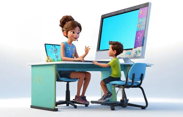 A 3D Illustration of a Female Mentor Conversing About a Career with a Child